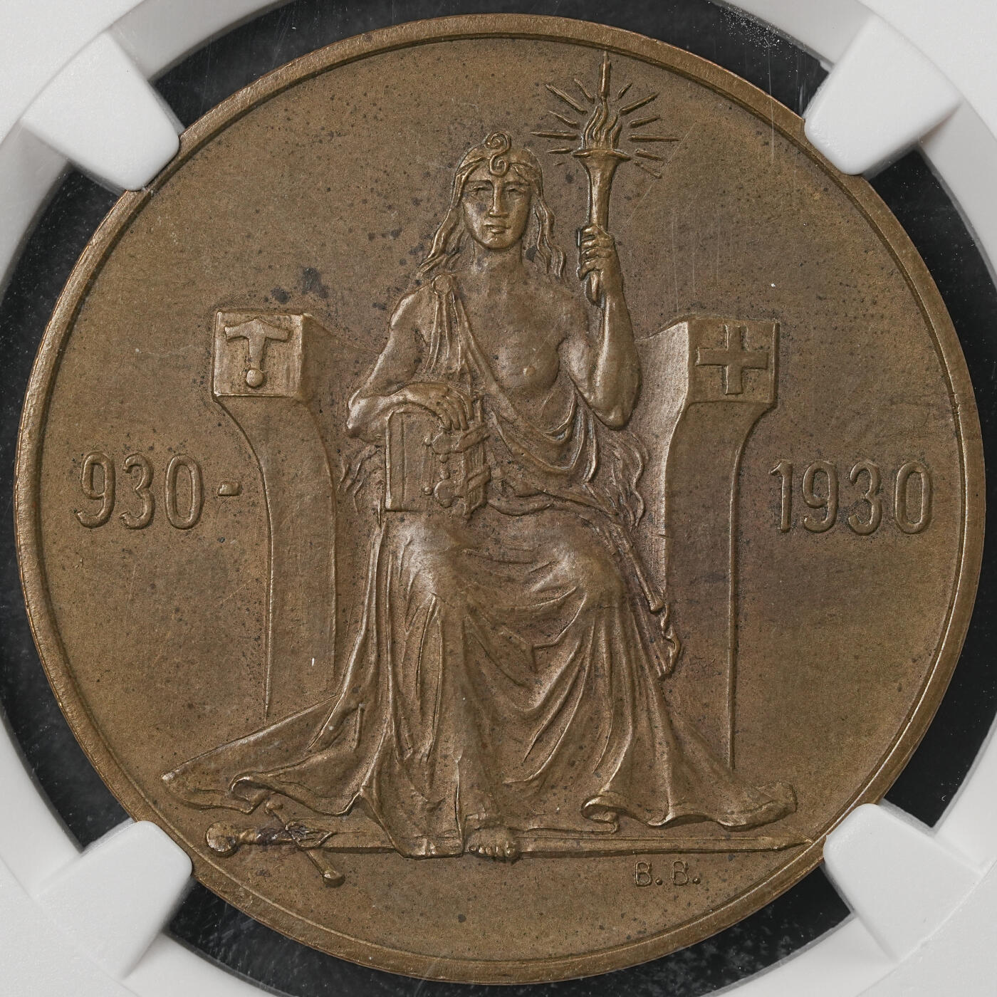 修遠堂世界钱币第五十四期 全场包邮 NGC MS63 1930年冰岛议会千年纪念2克朗铜币