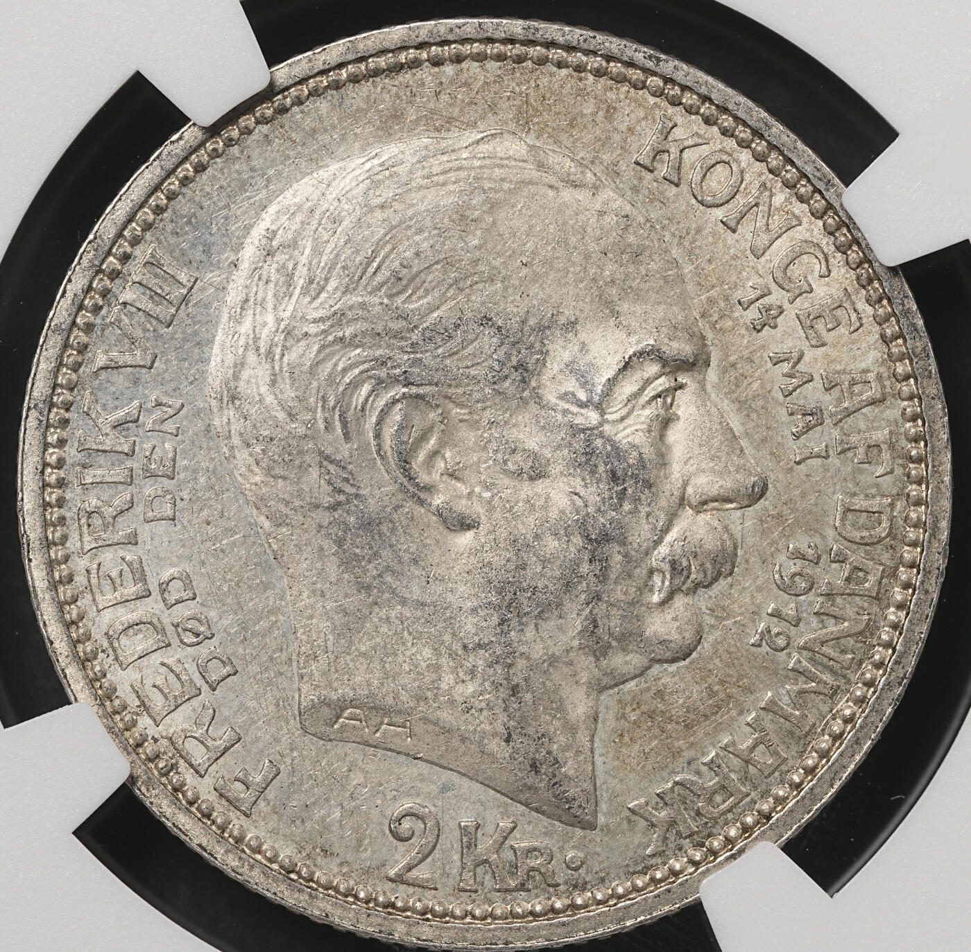 修遠堂世界钱币第五十四期 全场包邮 NGC MS62 1912年丹麦国王更迭纪念2克朗银币