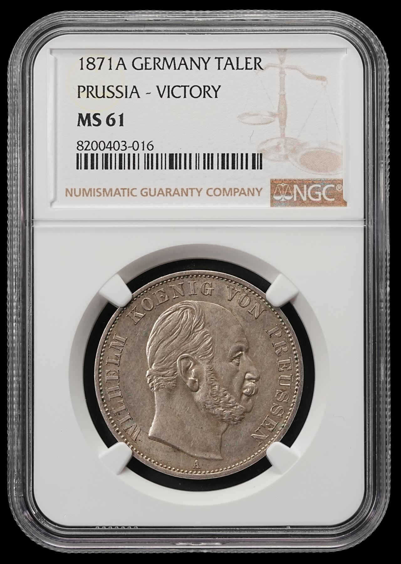 修遠堂世界钱币第五十四期 全场包邮 NGC MS61 1871年普鲁士-普法战争胜利1泰勒银币