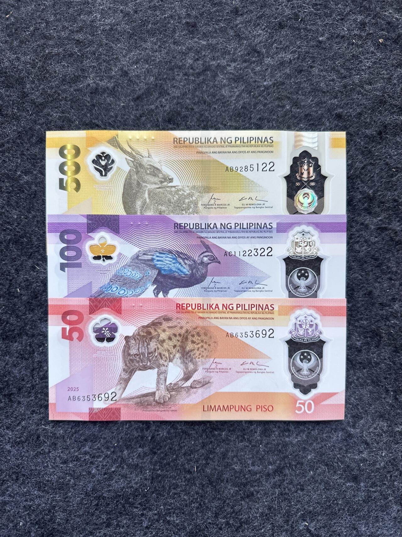 🇵🇭2502¥¥菲律宾2024-2025年50-100-500比索塑料钞，无47