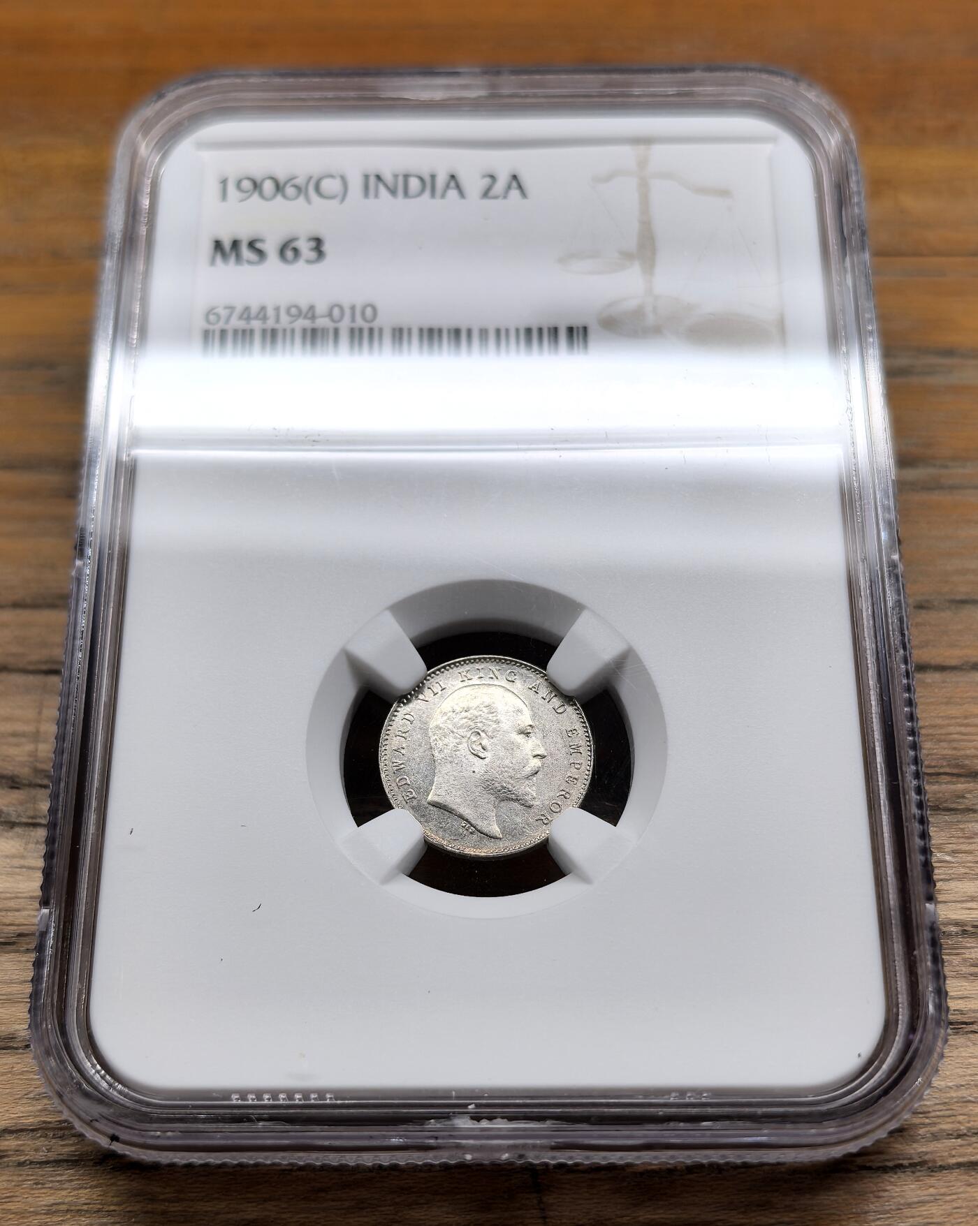 凡希社世界钱币微拍第二百九十五期 1906C英属印度爱七2安那银币NGC-MS63