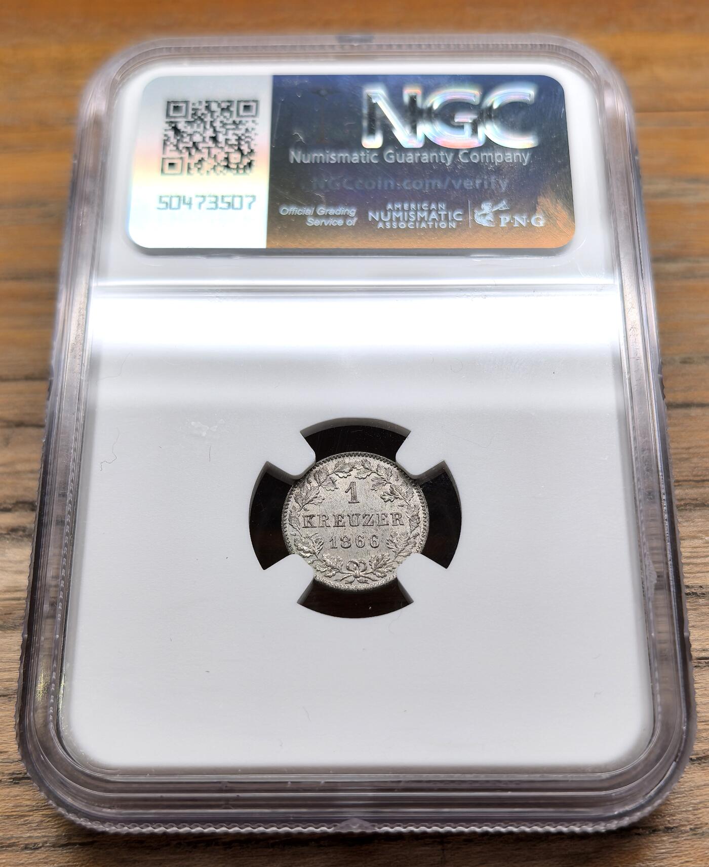 凡希社世界钱币微拍第二百九十五期 1866德国符腾堡1K银币NGC-MS64