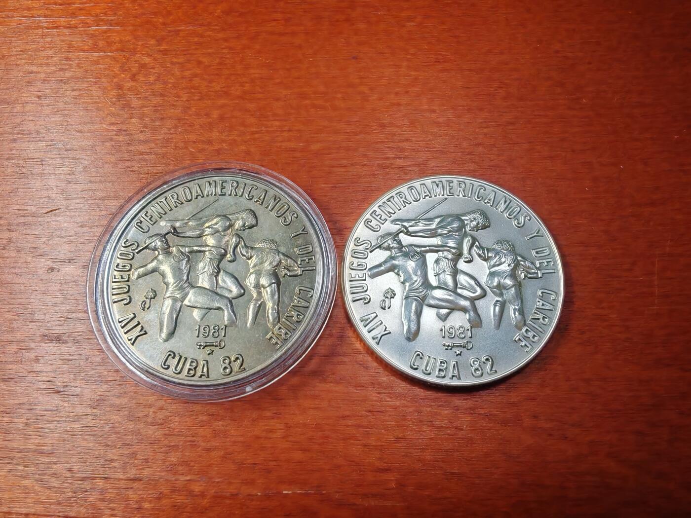 长老汇龙年精选第四十四场拍卖 1982古巴中美洲运动会银镍一对儿，1比索+5比索，都是5000枚