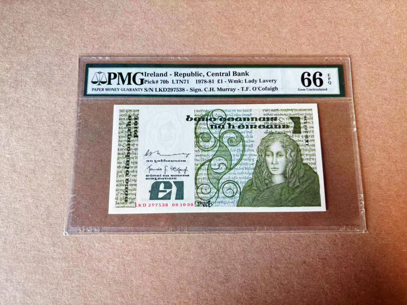 【Blue Auction】✨世界纸币精拍第609期【精】 爱尔兰 1980年1镑 PMG66EPQ 