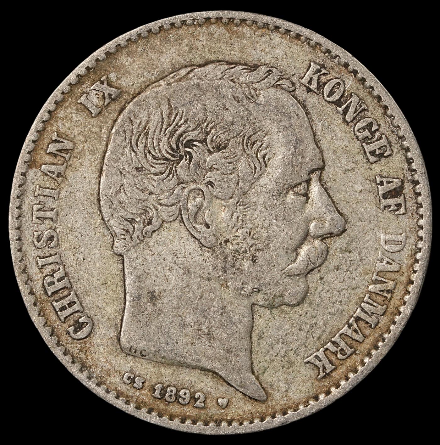 修遠堂世界钱币第五十四期 全场包邮 1892年丹麦海豚1克朗银币 7.38g