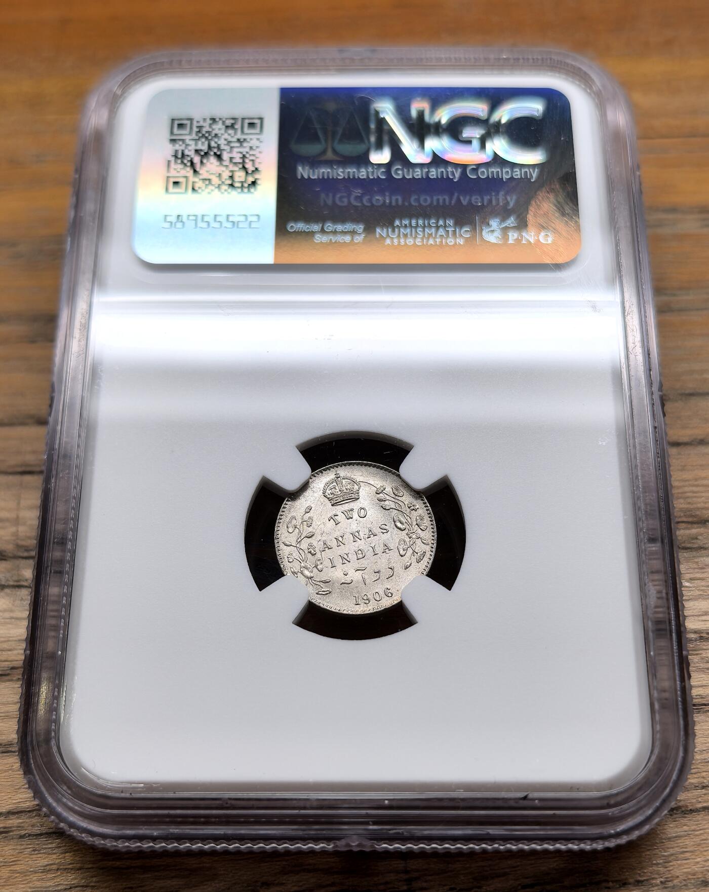 凡希社世界钱币微拍第二百九十五期 1906C英属印度爱七2安那银币NGC-MS63
