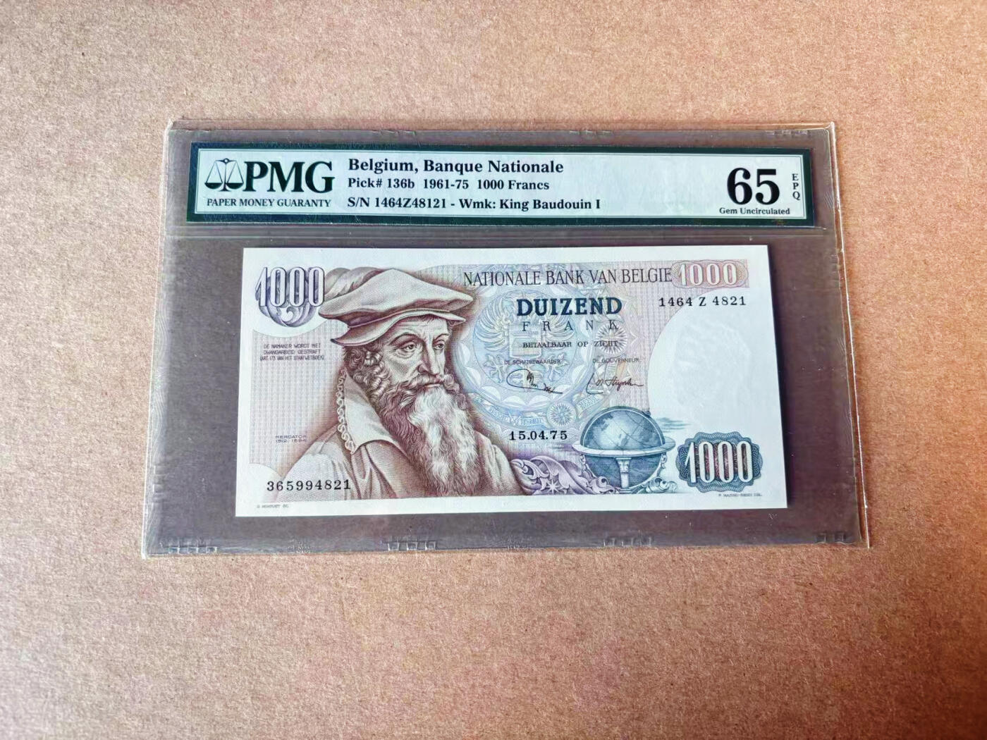 【Blue Auction】✨世界纸币精拍第609期【精】 比利时 1961-75年1000法郎 PMG65EPQ 大力神 老壳