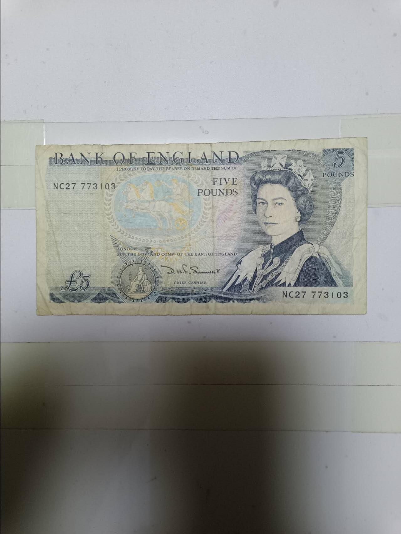 【20250114】非全新纸币第212场 英国D序列5镑，有微裂