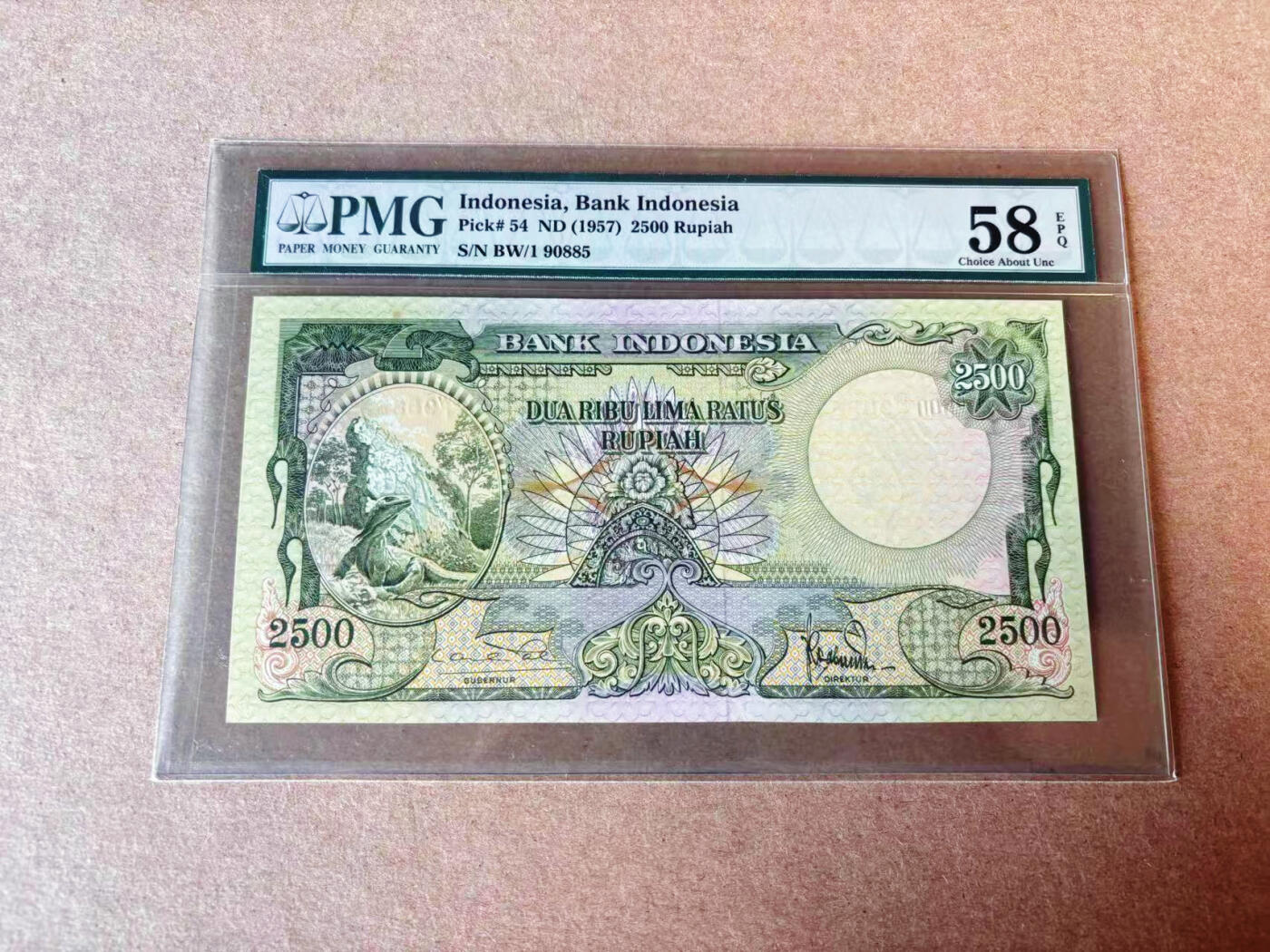 【Blue Auction】✨世界纸币精拍第609期【精】 【无47】印尼 1957年2500卢比 科莫多龙 PMG58EPQ  