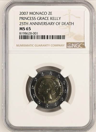 S&S Numismatic世界钱币-拍卖 第98期  - 摩纳哥2007年 格蕾丝凯利王妃逝世25周年 2欧元双色纪念币 NGC MS65，无盒证