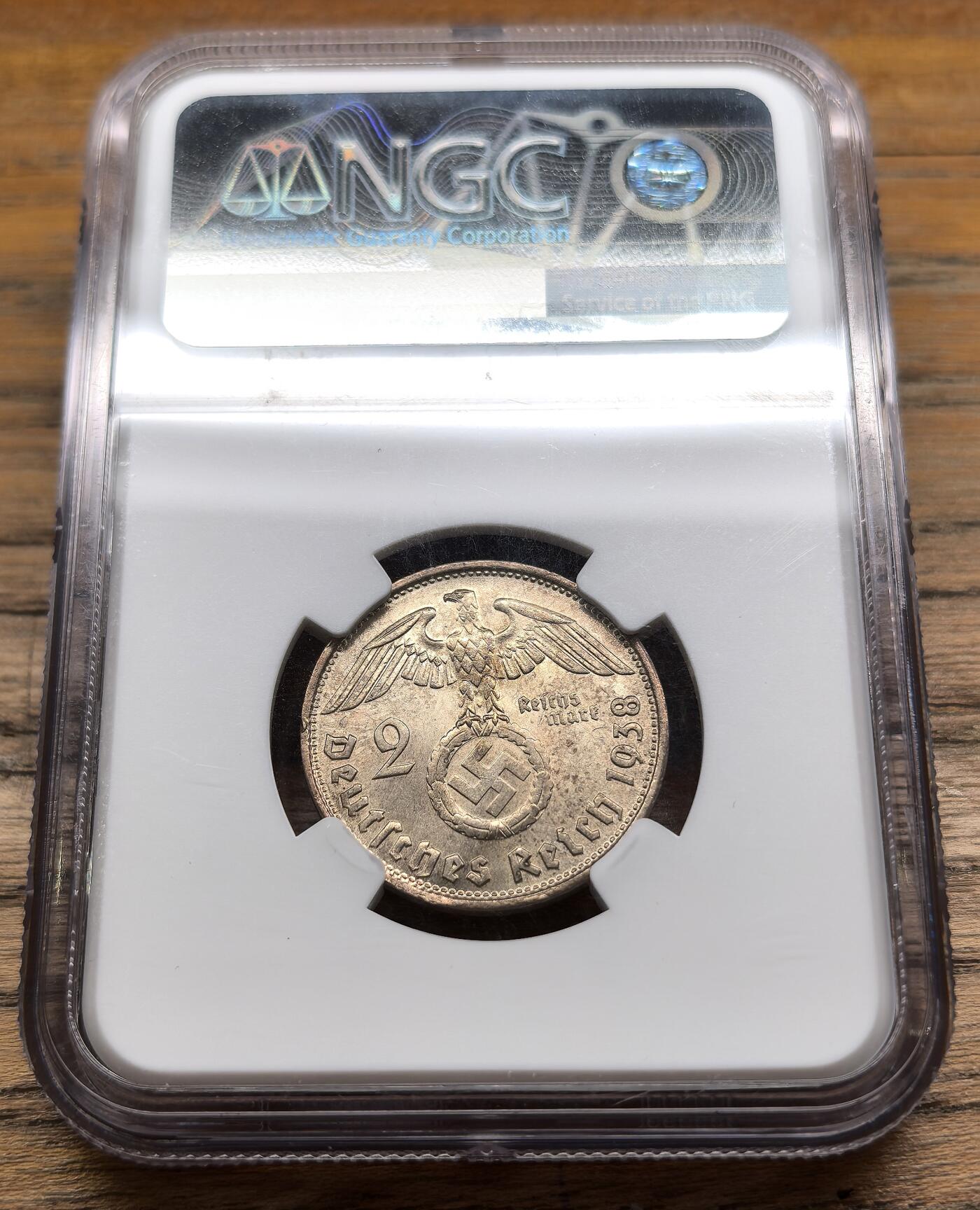 凡希社世界钱币微拍第二百九十五期 1938B德国兴登堡万字2马克NGC-MS63