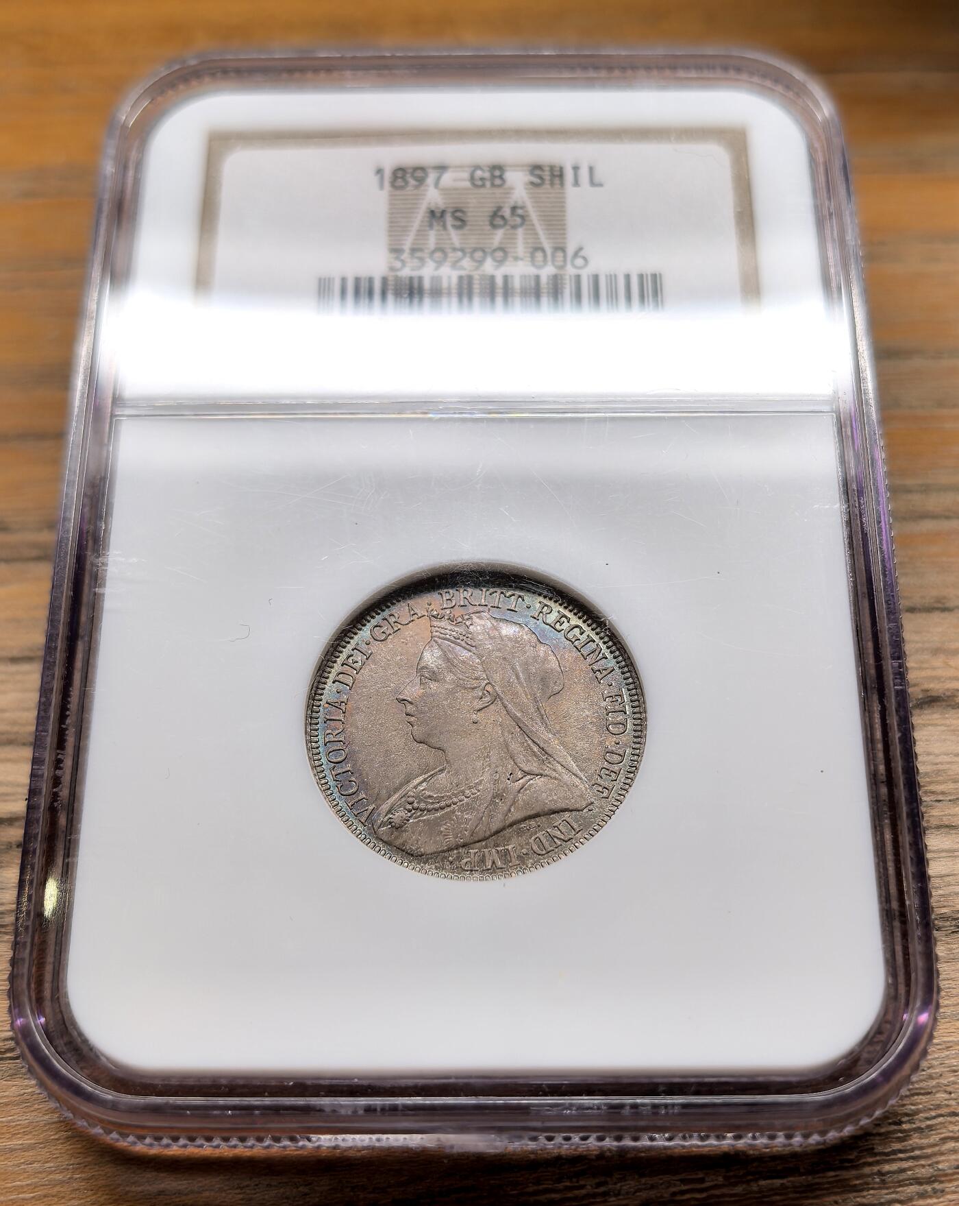 凡希社世界钱币微拍第二百九十五期 1897英国老维批纱先令NGC-MS65，养眼粉彩！