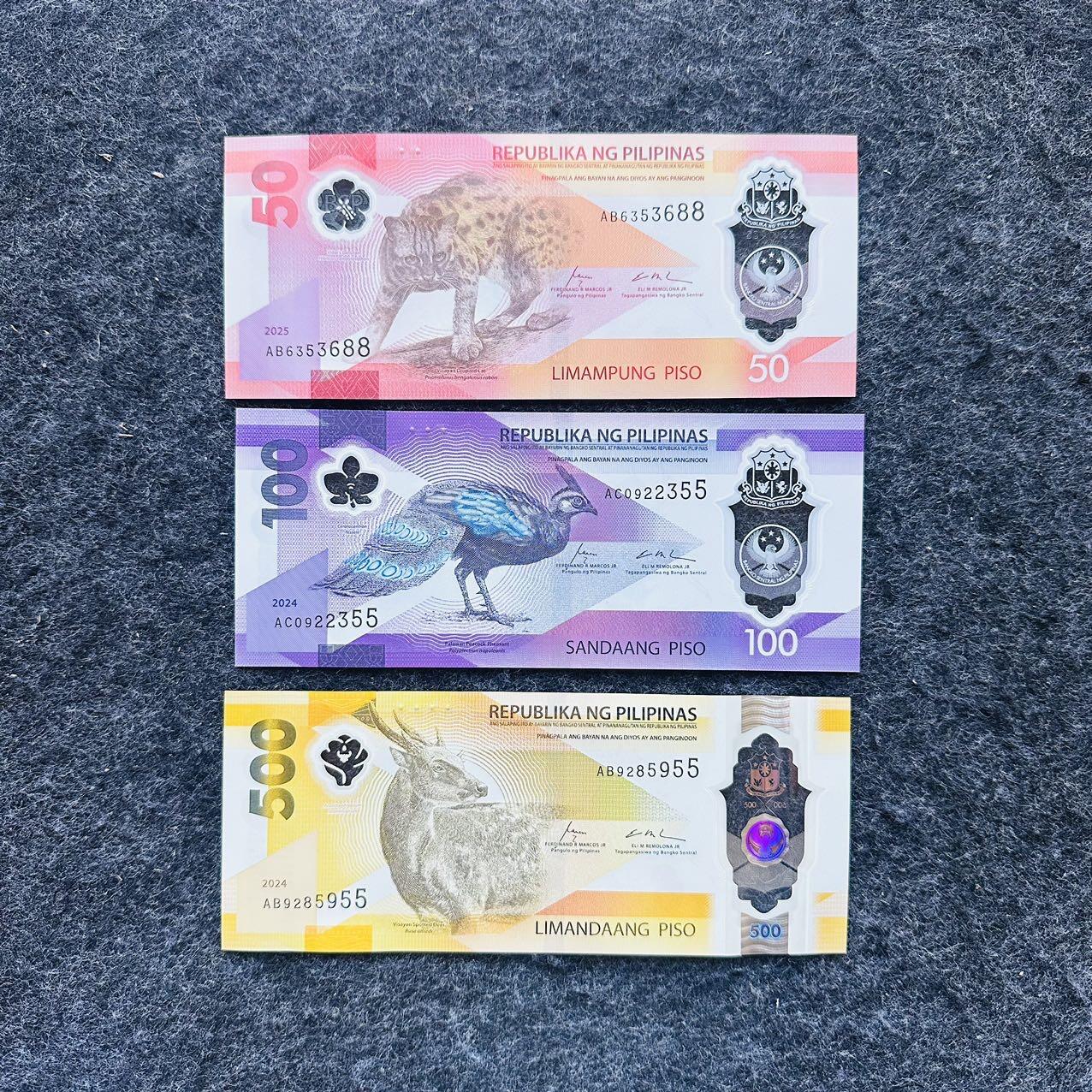 🇵🇭2502¥¥菲律宾2024-2025年50-100-500比索塑料钞，无47