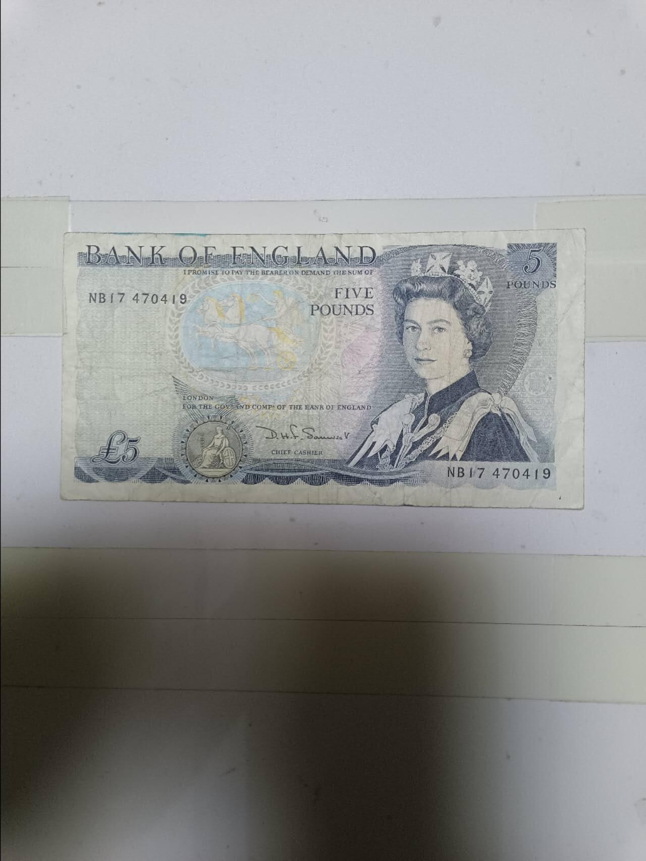 【20250115】非全新纸币第213场 英国D序列5镑，有字迹和微裂