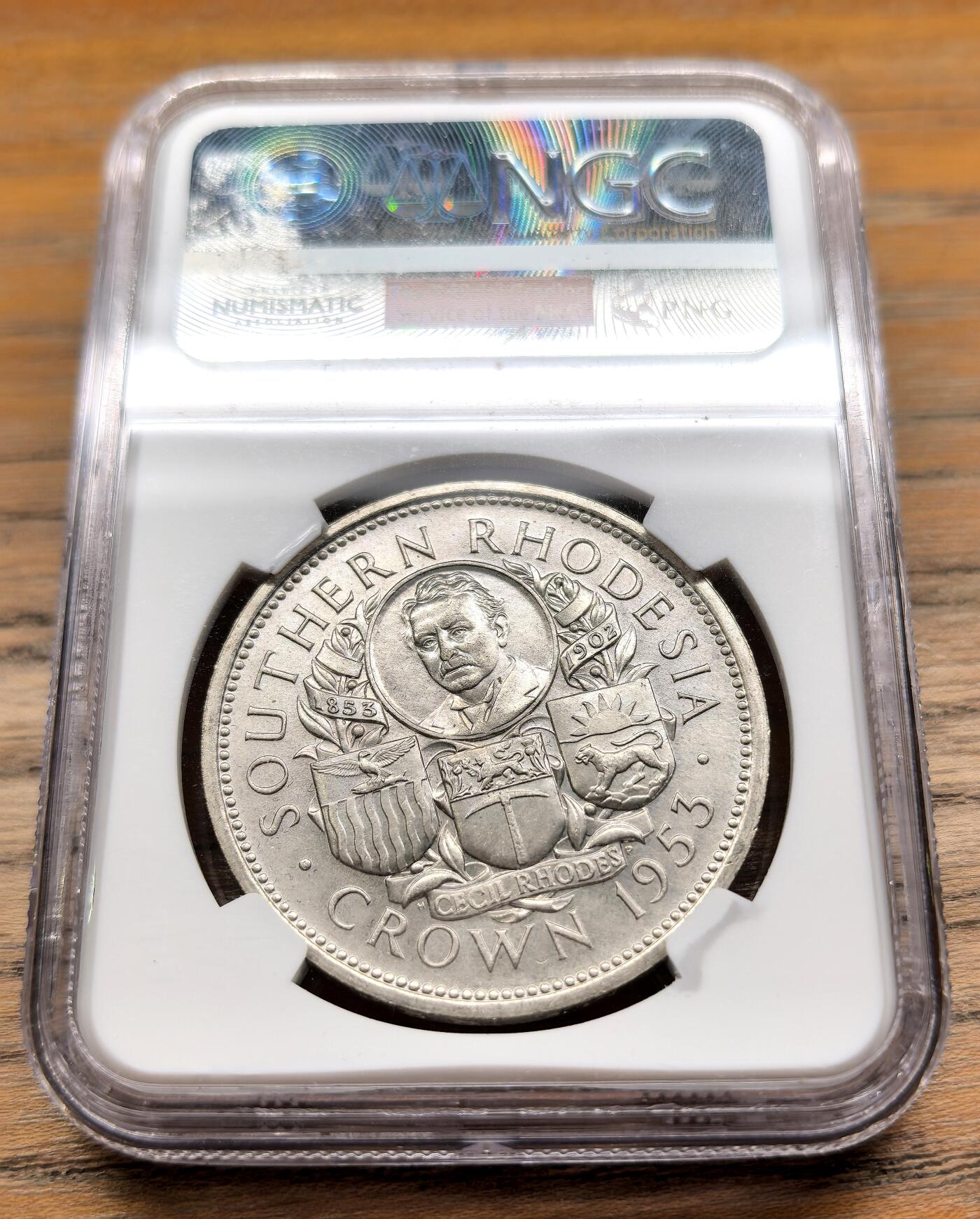 凡希社世界钱币微拍第二百九十五期 1953南罗德西亚伊二克朗大银NGC-MS63