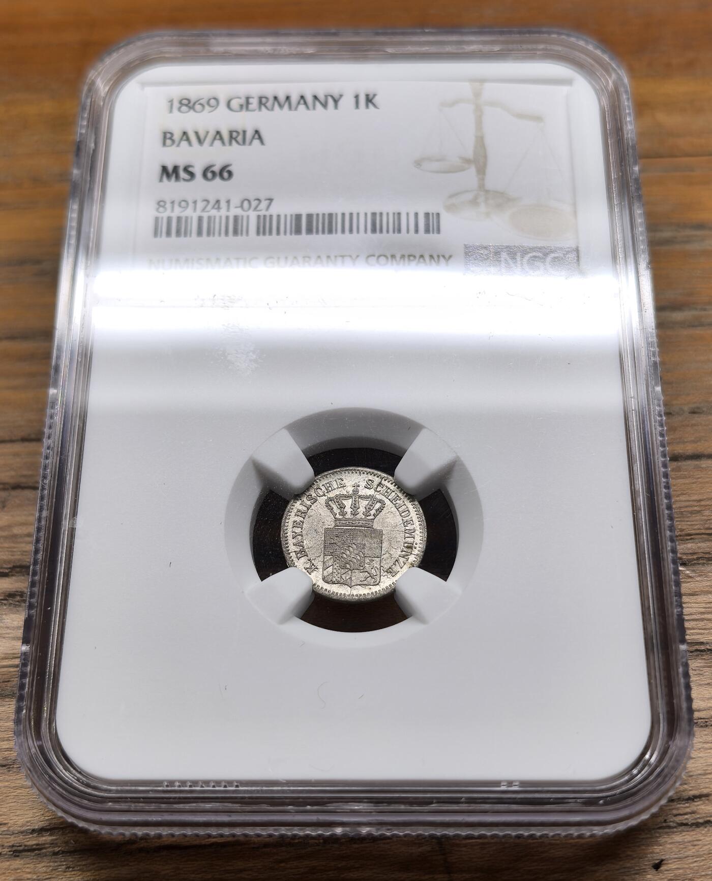 凡希社世界钱币微拍第二百九十五期 1869德国巴伐利亚1K银币NGC-MS66，超高分收藏级！