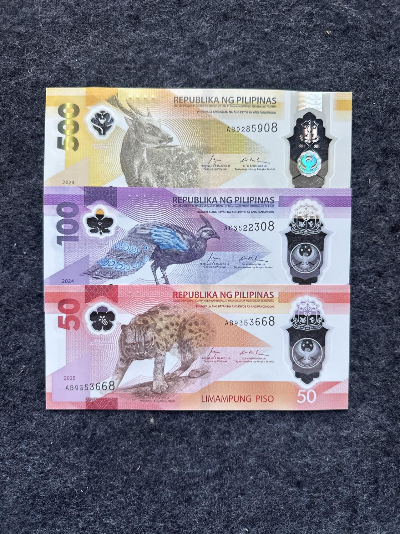 🇵🇭2502¥¥菲律宾2024-2025年50-100-500比索塑料钞，无47