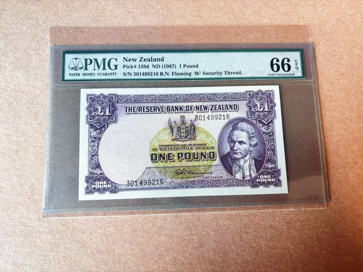 【Blue Auction】✨世界纸币精拍第609期【精】 新西兰 1967年1镑 库克船长 PMG66EPQ 