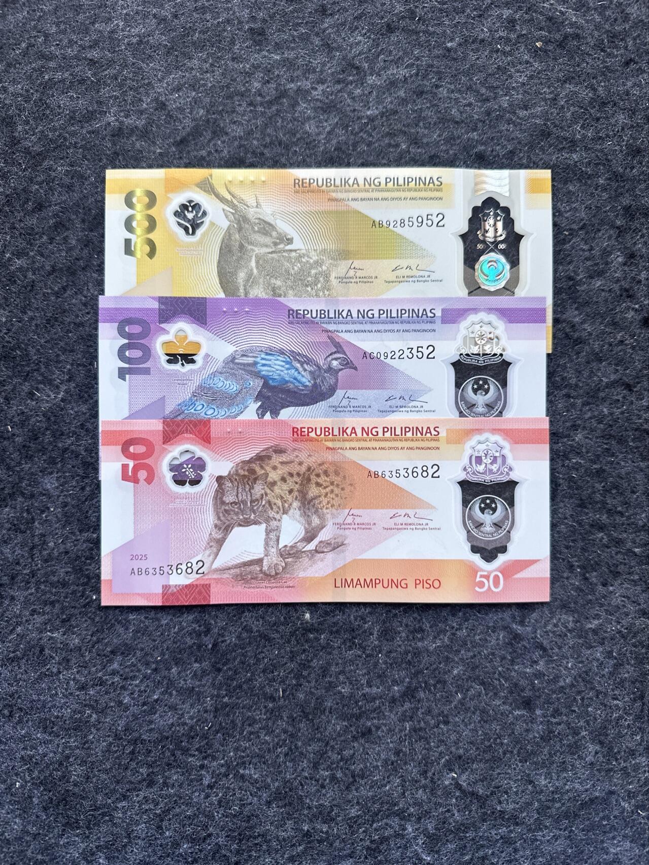 🇵🇭2502¥¥菲律宾2024-2025年50-100-500比索塑料钞，无47