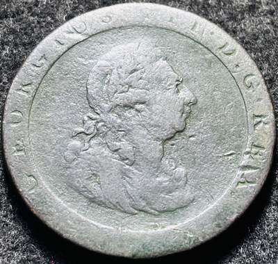 文馨钱币收藏第 212 场，英系老铜币场 - 极美品 1797 年英国乔治三世车轮 1 便士古铜币
