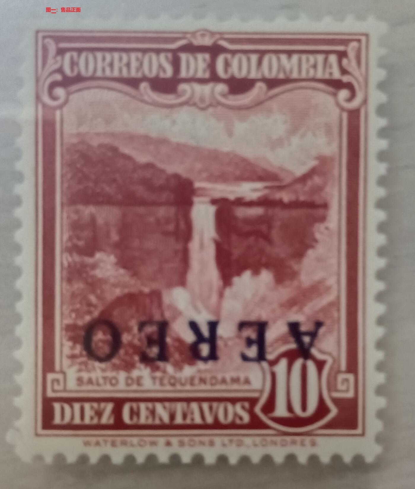 错变体 —— 哥伦比亚，1953.8年，加盖“航空”倒盖邮票，新  （店内编号90）
