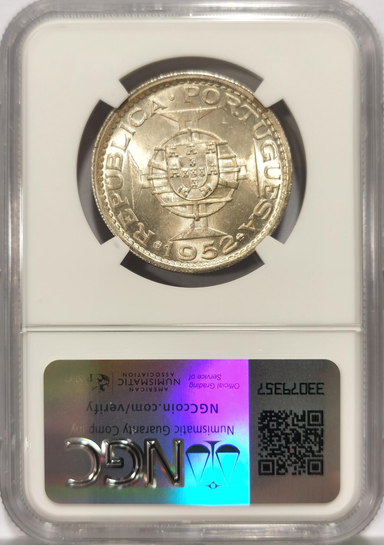 博洋堂世界钱币拍卖第108期（全场包邮） NGC MS66 葡属澳门1952年首版伍圆银币，极品分数