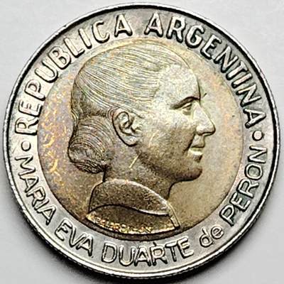 布加迪🐬～世界钱币(上海)🌾第 183 期 /  各国套币和散币 - 阿根廷🇦🇷 1997年 1比索 贝隆夫人双色币