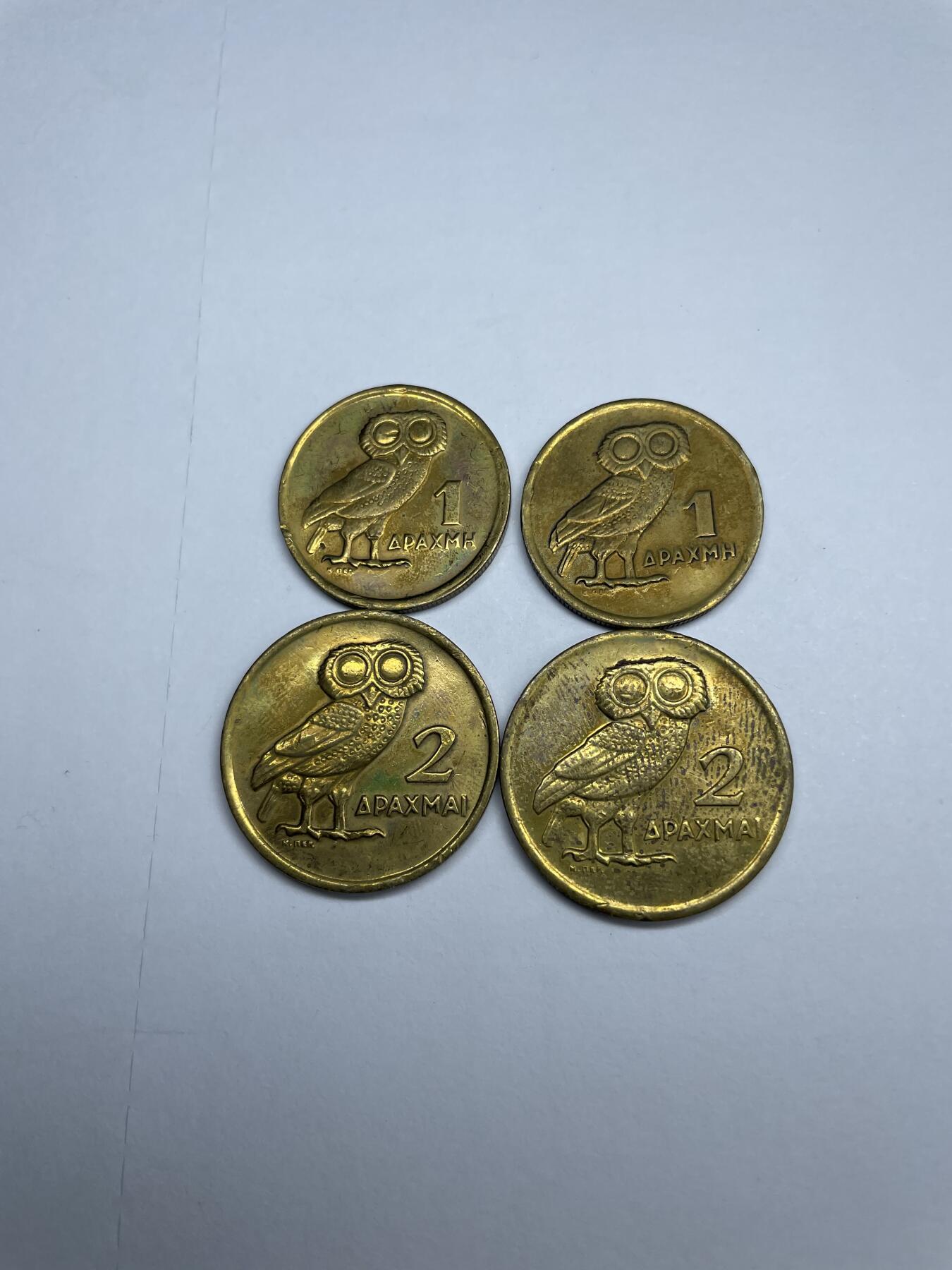 每日一拍，2025年集古藏今外币拍卖第一期-第3场—（总第193拍），可以寄存60天，满160元包邮。 希腊1973年1、2德拉克马4枚