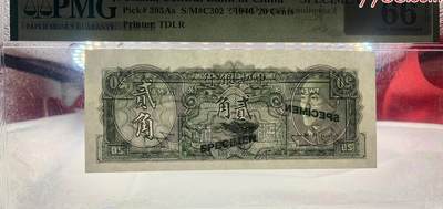思温藏品团购专场（120） 1514①√-民国币·金元券贰角票样·PMG66EPQ