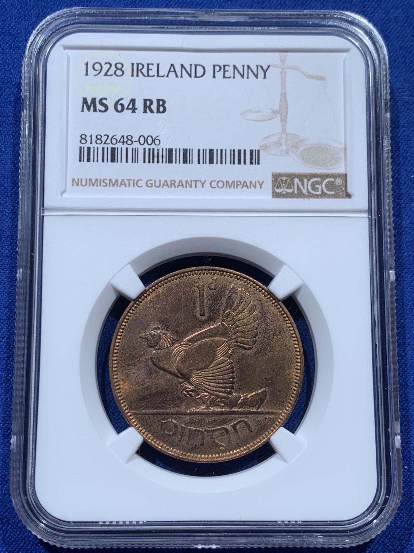 《竞宝斋》第347场 周日，周一，周二  3场连拍 （全场包邮） NGC MS2-64 爱尔兰 1928年 自由邦首版动物八枚套 三银二镍三铜