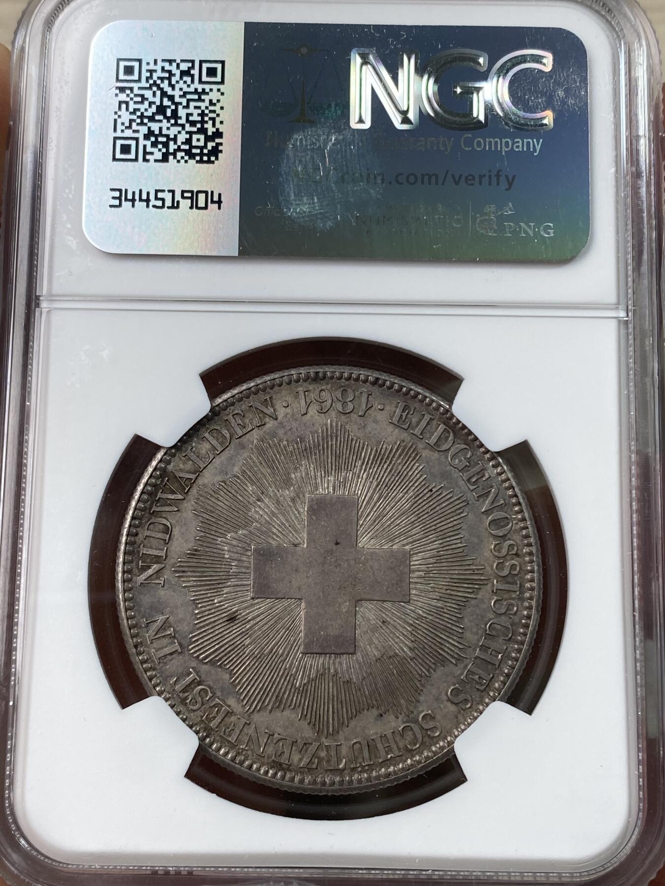 万国钱币拍卖第041期 NGC UNCD 1861年瑞士日内瓦射击节5法郎大银币 瑞射系列中少见品种 铸造量6000枚