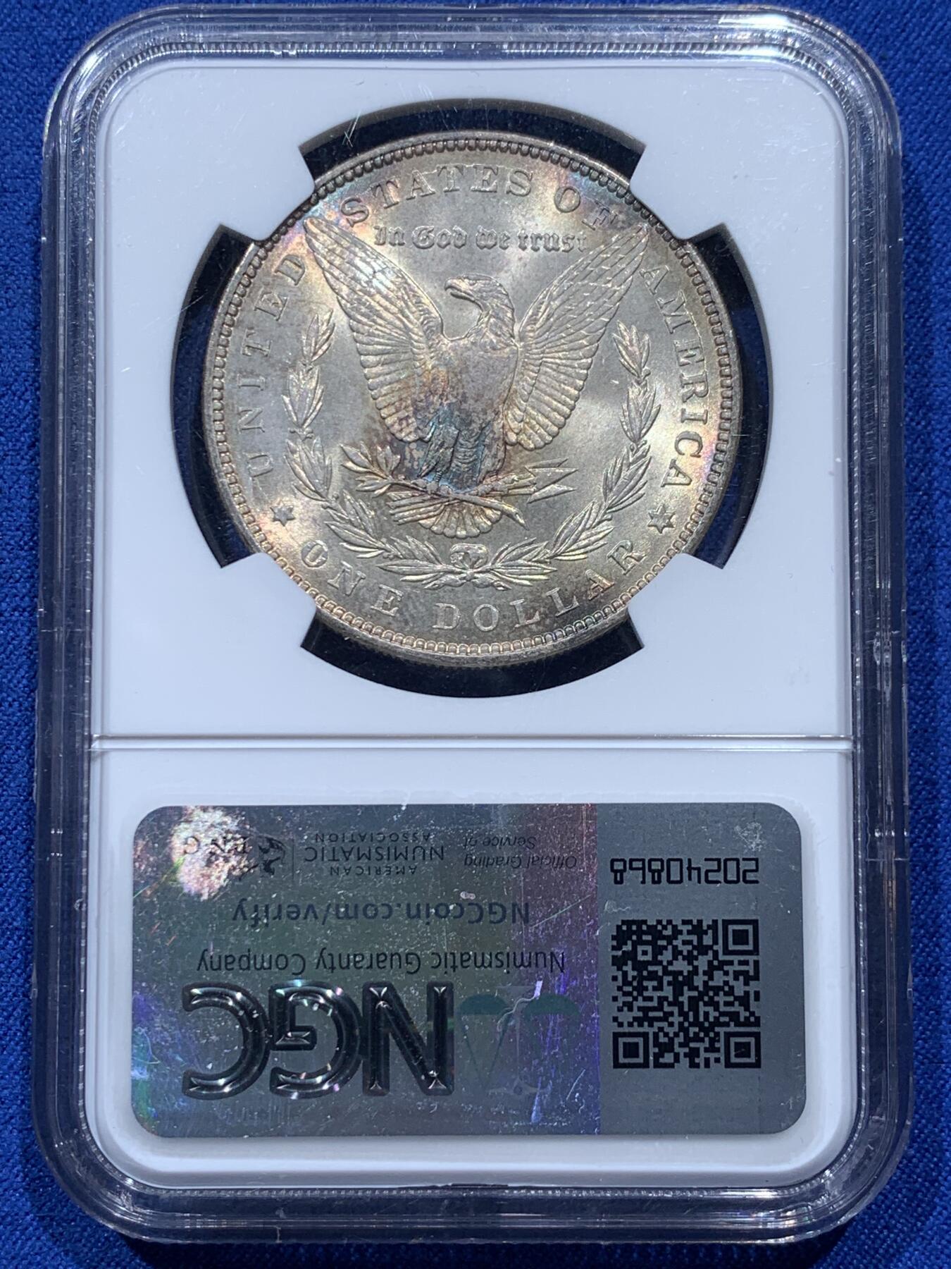 《竞宝斋》第347场 周日，周一，周二  3场连拍 （全场包邮） NGC MS64 美国1887年摩根银币  光度十足  淡彩包浆 细节精美 适合收藏