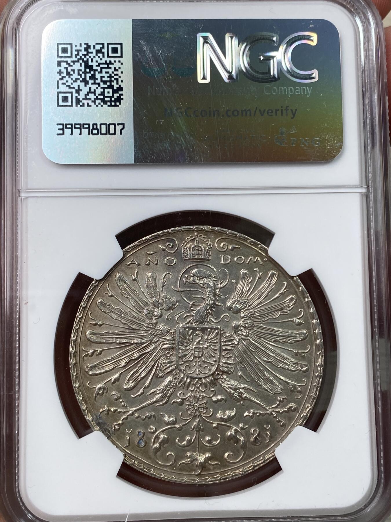 万国钱币拍卖第041期 NGC UNCD 1881年德国巴伐利亚慕尼黑联邦射击节大银章 醇厚淡五彩