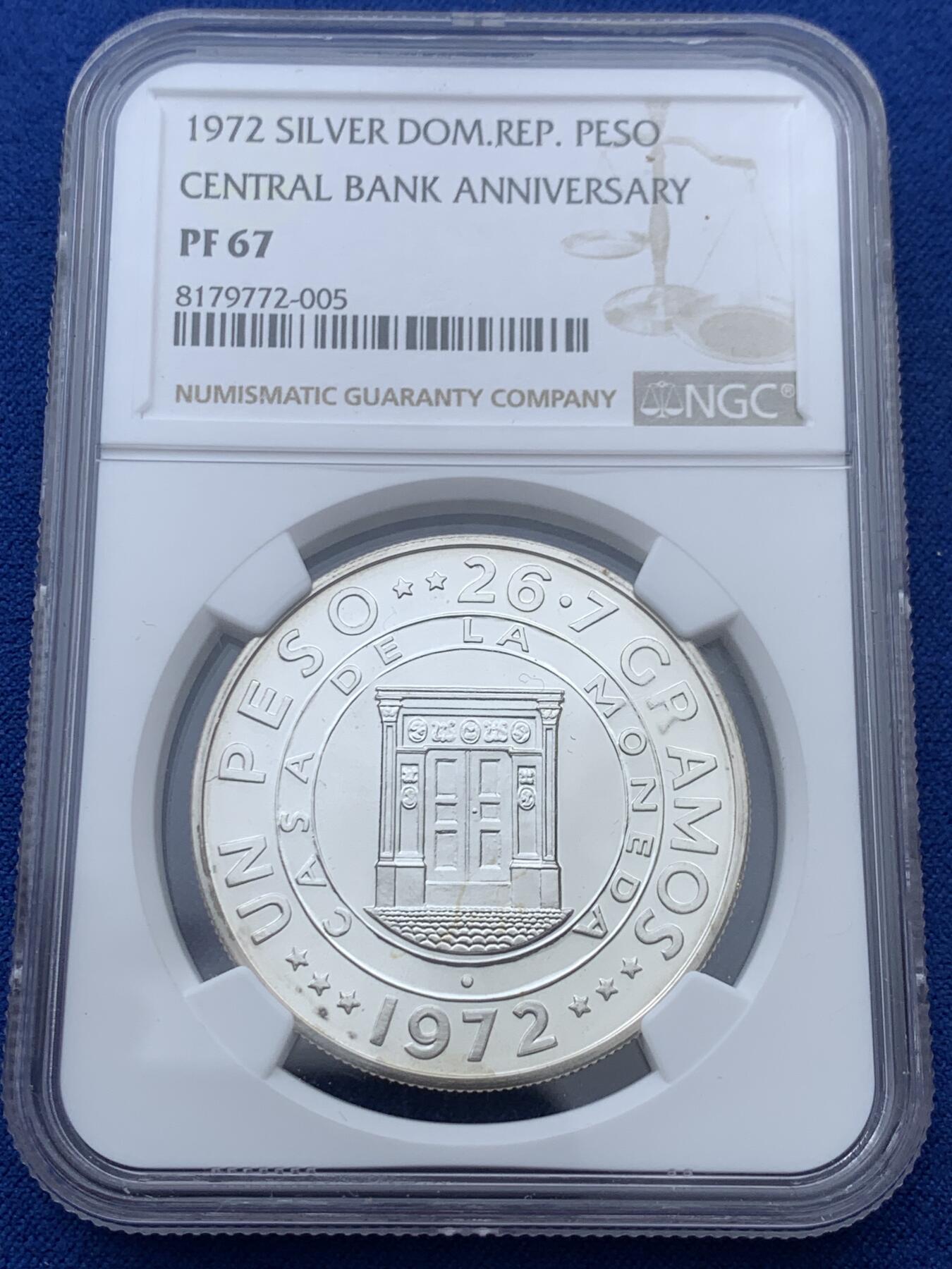 《竞宝斋》第347场 周日，周一，周二  3场连拍 （全场包邮） NGC PF67 多米尼加1972年1比索精制银币