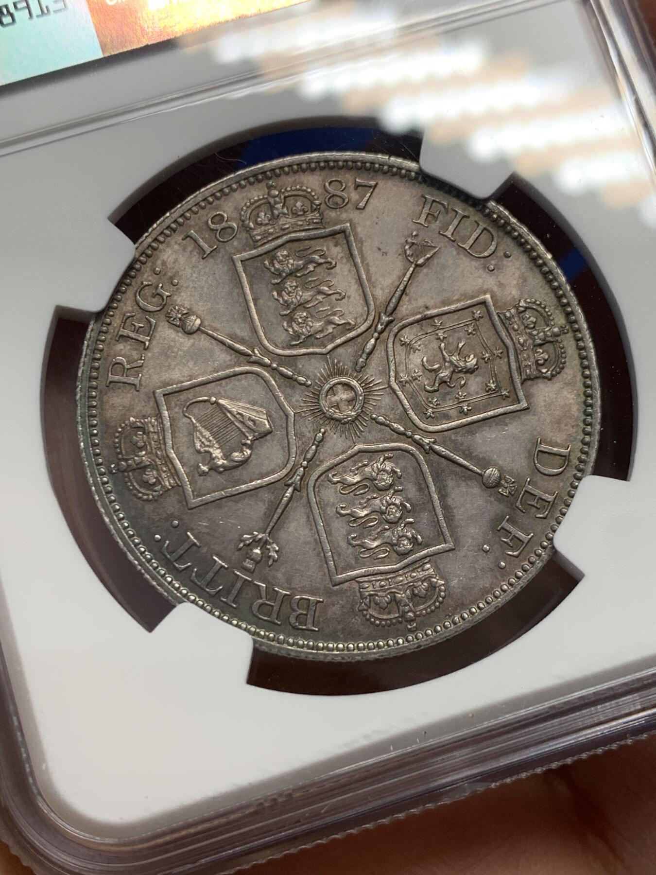 《竞宝斋》第347场 周日，周一，周二  3场连拍 （全场包邮） NGC MS62 英国1887年维多利亚高冠4先令银币
