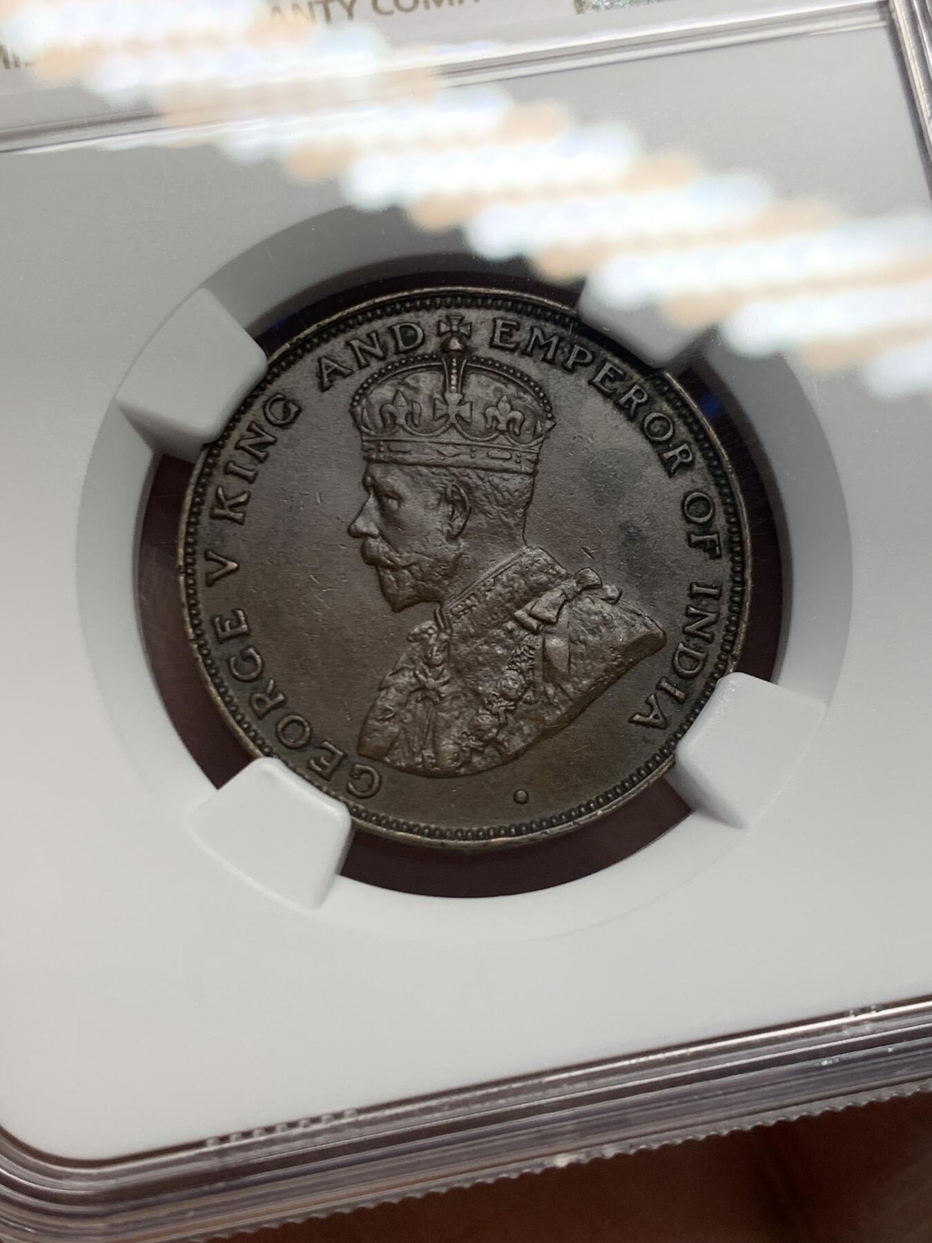 《竞宝斋》第347场 周日，周一，周二  3场连拍 （全场包邮） NGC AU50BN 香港1925年乔治一仙铜币 深打 人像清晰 朱古力包浆