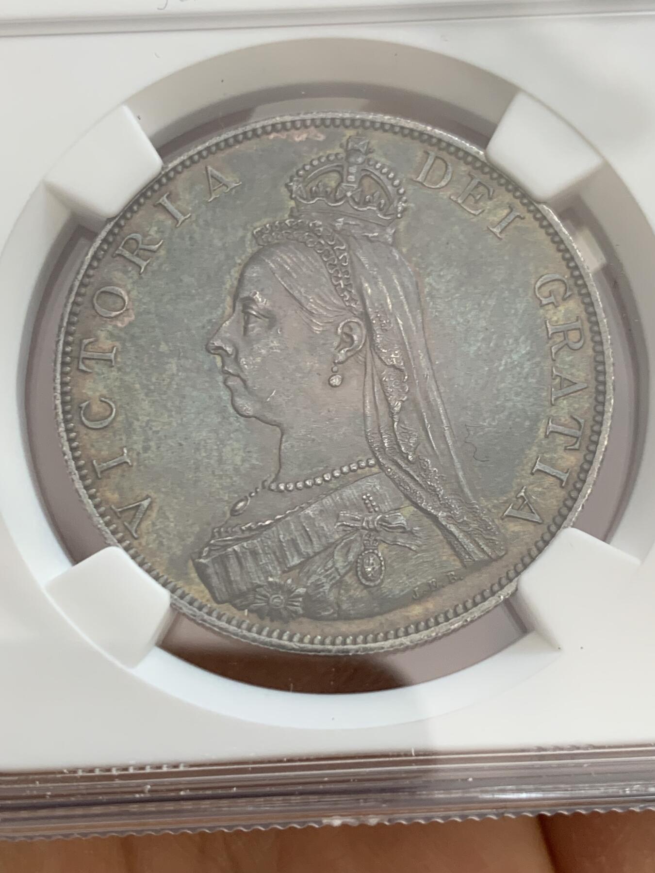 《竞宝斋》第347场 周日，周一，周二  3场连拍 （全场包邮） NGC MS62 英国1887年维多利亚高冠4先令银币