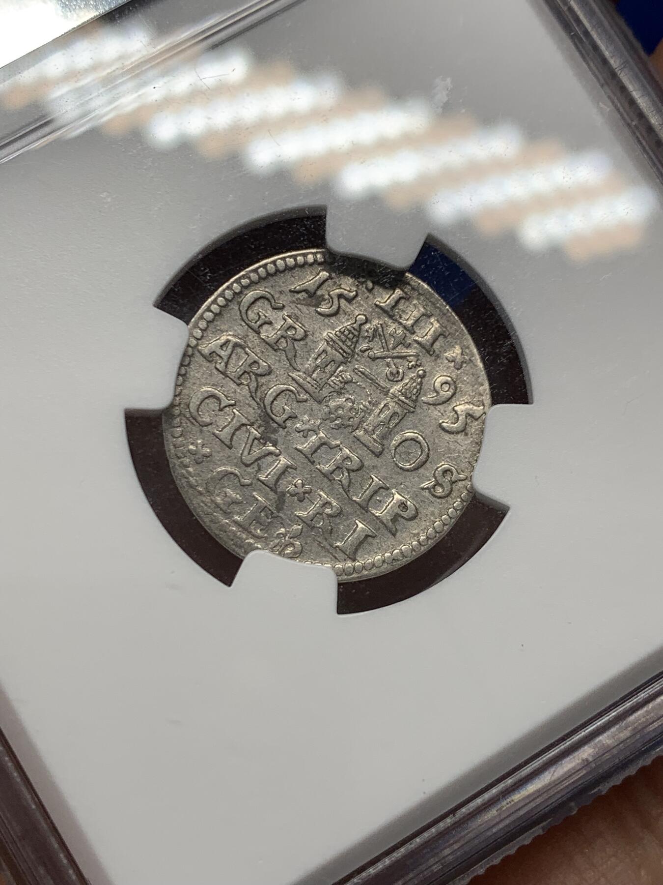 《竞宝斋》第347场 周日，周一，周二  3场连拍 （全场包邮） NGC AU55 波兰立陶宛1595年齐格蒙特三世3格罗申银币 打制精美 少见品种