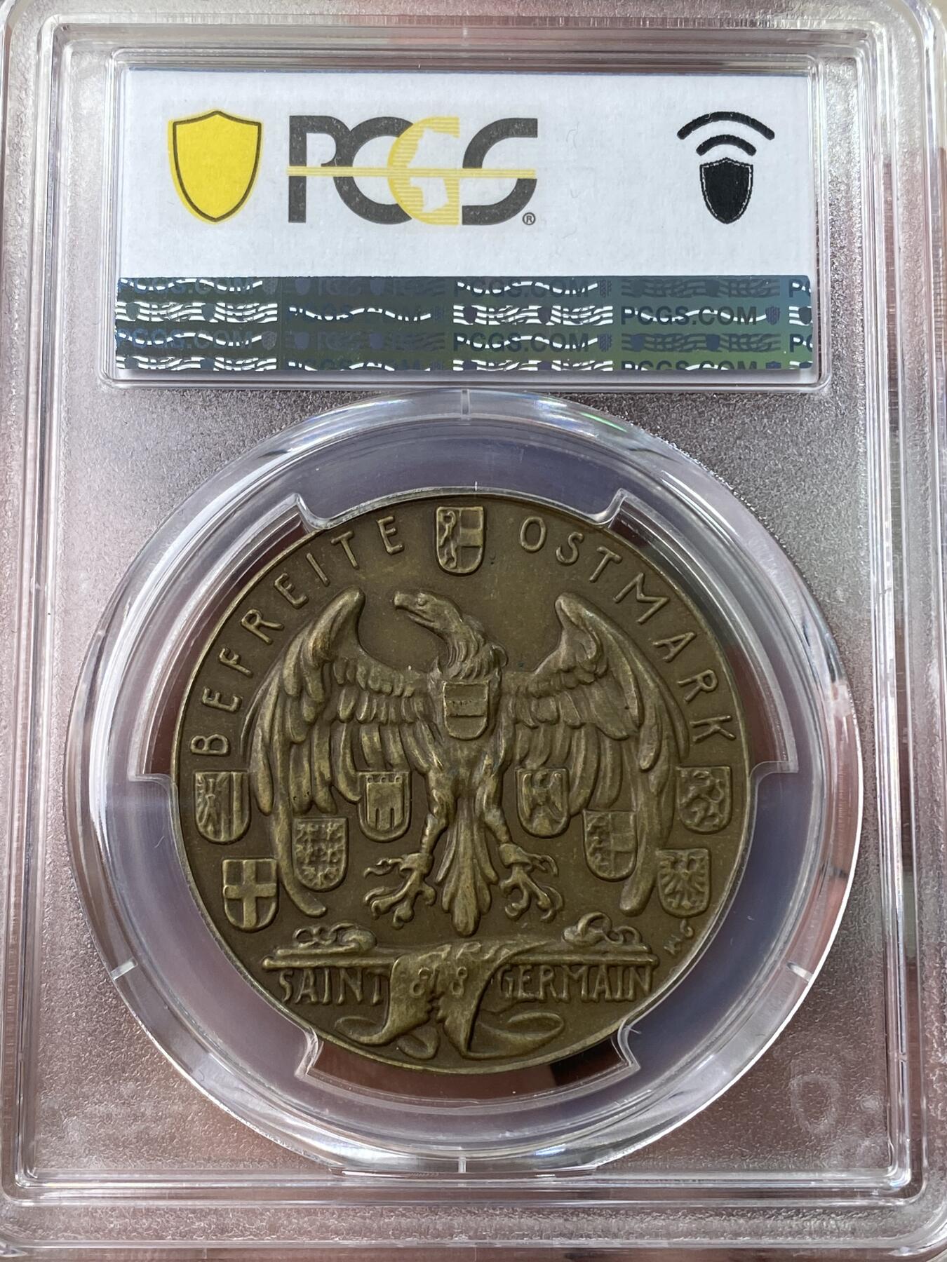万国钱币拍卖第041期 PCGS SP64 1938年德国民族社会主义工人党占领奥地利纪念铜章 奥地利盾徽在帝国鹰的庇护下实现民族大一统 卡尔哥茨名品顶级品质