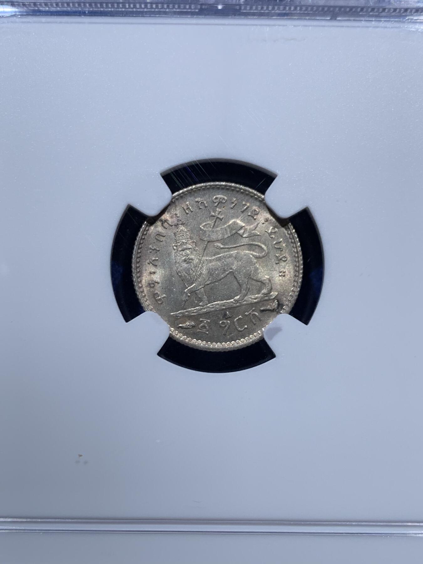 《竞宝斋》第347场 周日，周一，周二  3场连拍 （全场包邮） NGC MS64 埃塞俄比亚 1895年 1格西