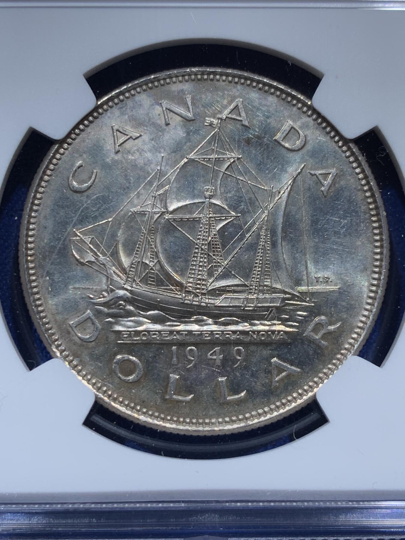《竞宝斋》第347场 周日，周一，周二  3场连拍 （全场包邮） NGC UNCD 加拿大1949年乔治六世帆船1元银币 经典品种