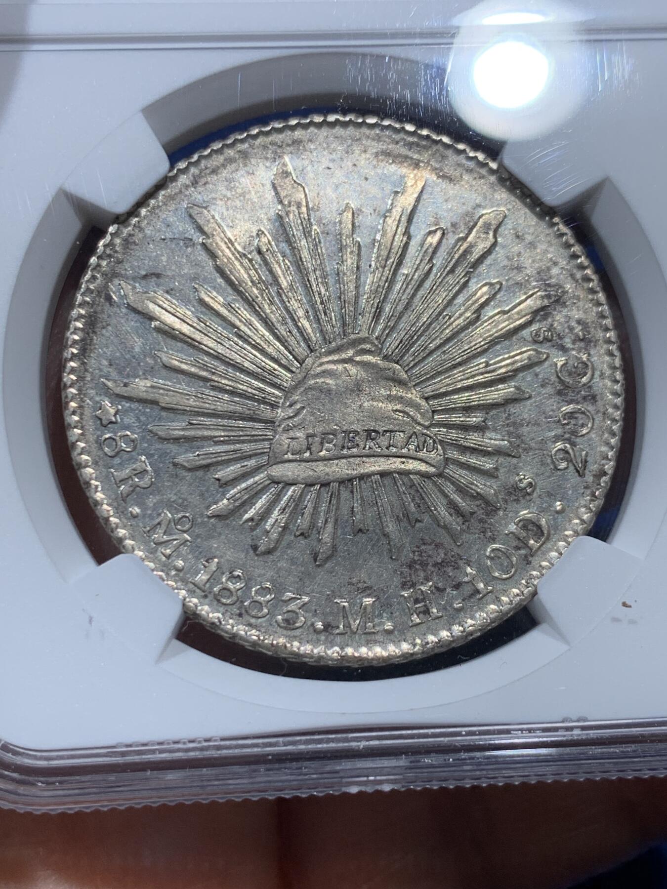 《竞宝斋》第347场 周日，周一，周二  3场连拍 （全场包邮） NGC MS61 墨西哥 1883年 MO MH版 8R鹰洋 银币 深打 光好