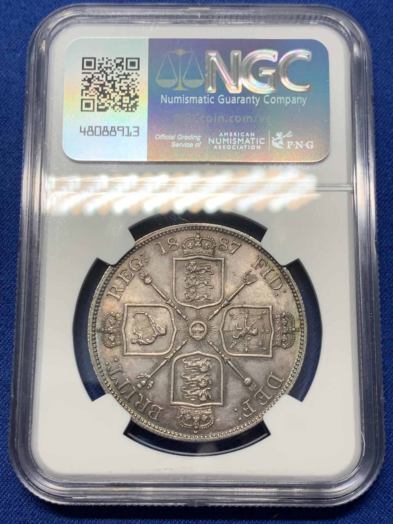 《竞宝斋》第347场 周日，周一，周二  3场连拍 （全场包邮） NGC MS62 英国1887年维多利亚高冠4先令银币