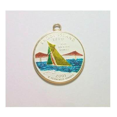 美国2001年罗德岛 华盛顿琅彩镀金高浮雕精制币章吊坠 25MM - 美国2001年罗德岛 华盛顿琅彩镀金高浮雕精制币章吊坠 25MM