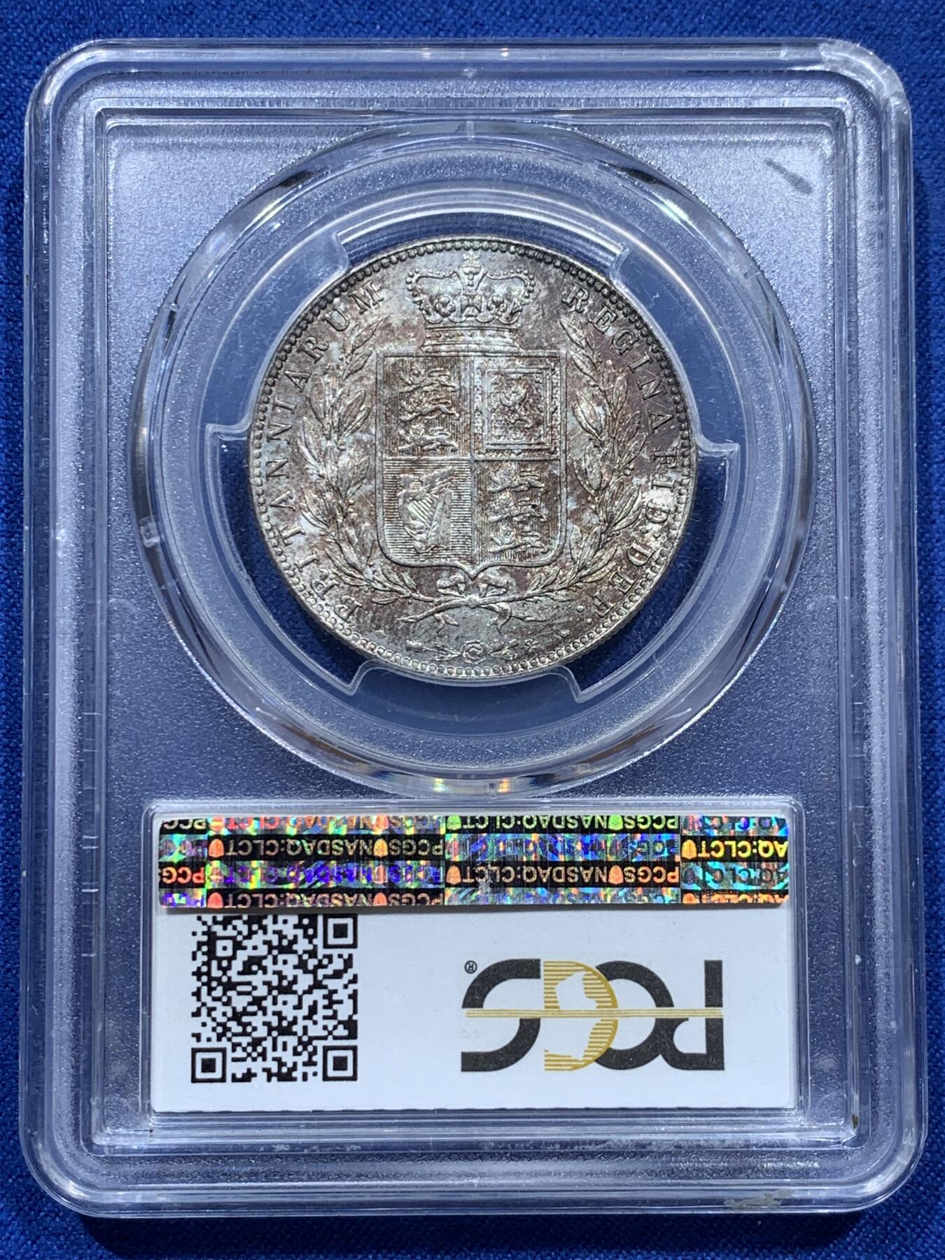 《竞宝斋》第347场 周日，周一，周二  3场连拍 （全场包邮） PCGS MS63 英国 1875年 半克朗 青年维多利亚 银币 少见年份