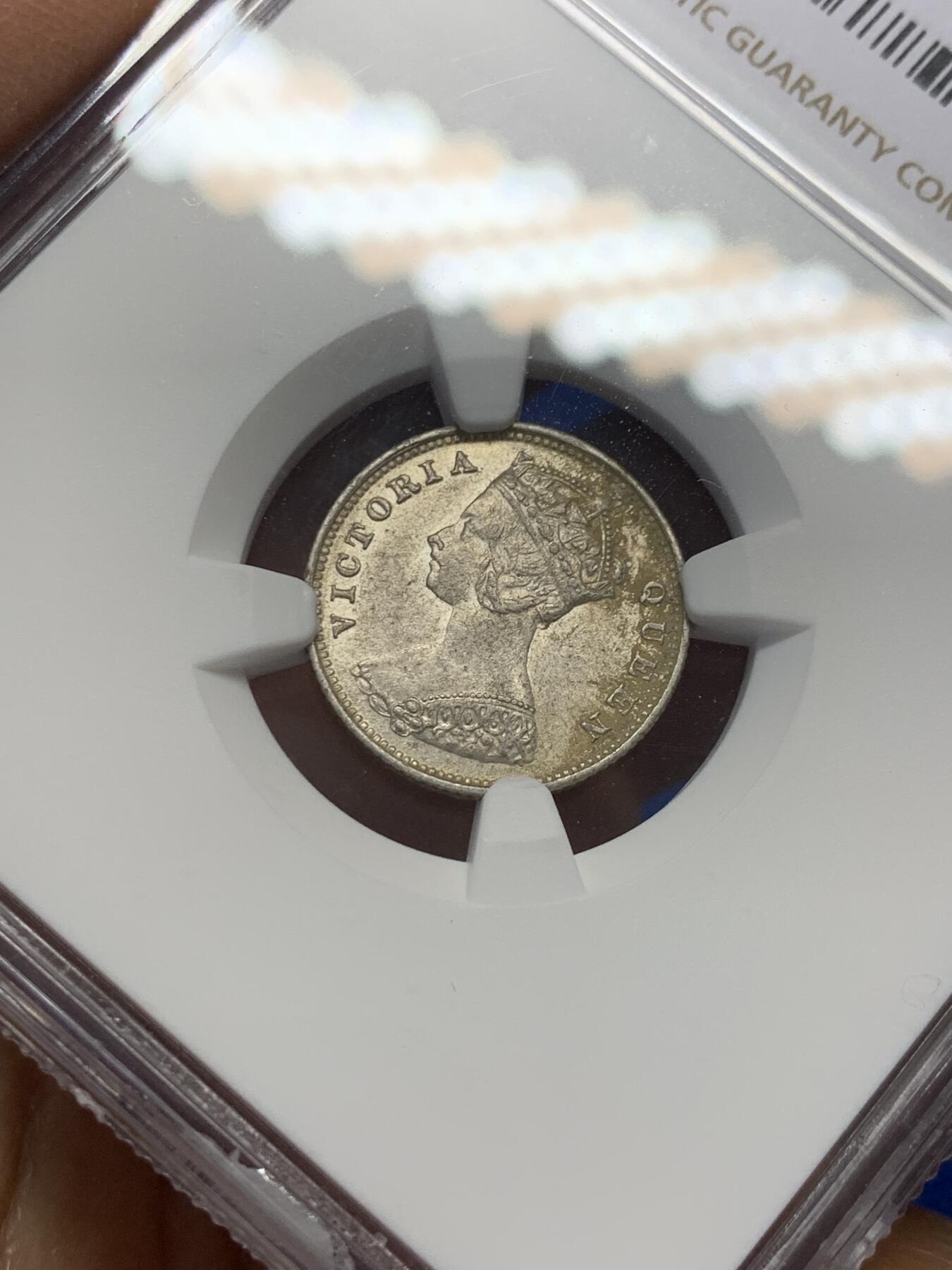 《竞宝斋》第347场 周日，周一，周二  3场连拍 （全场包邮） NGC UNC 香港 1897年 维多利亚 一毫 银币 光度不错