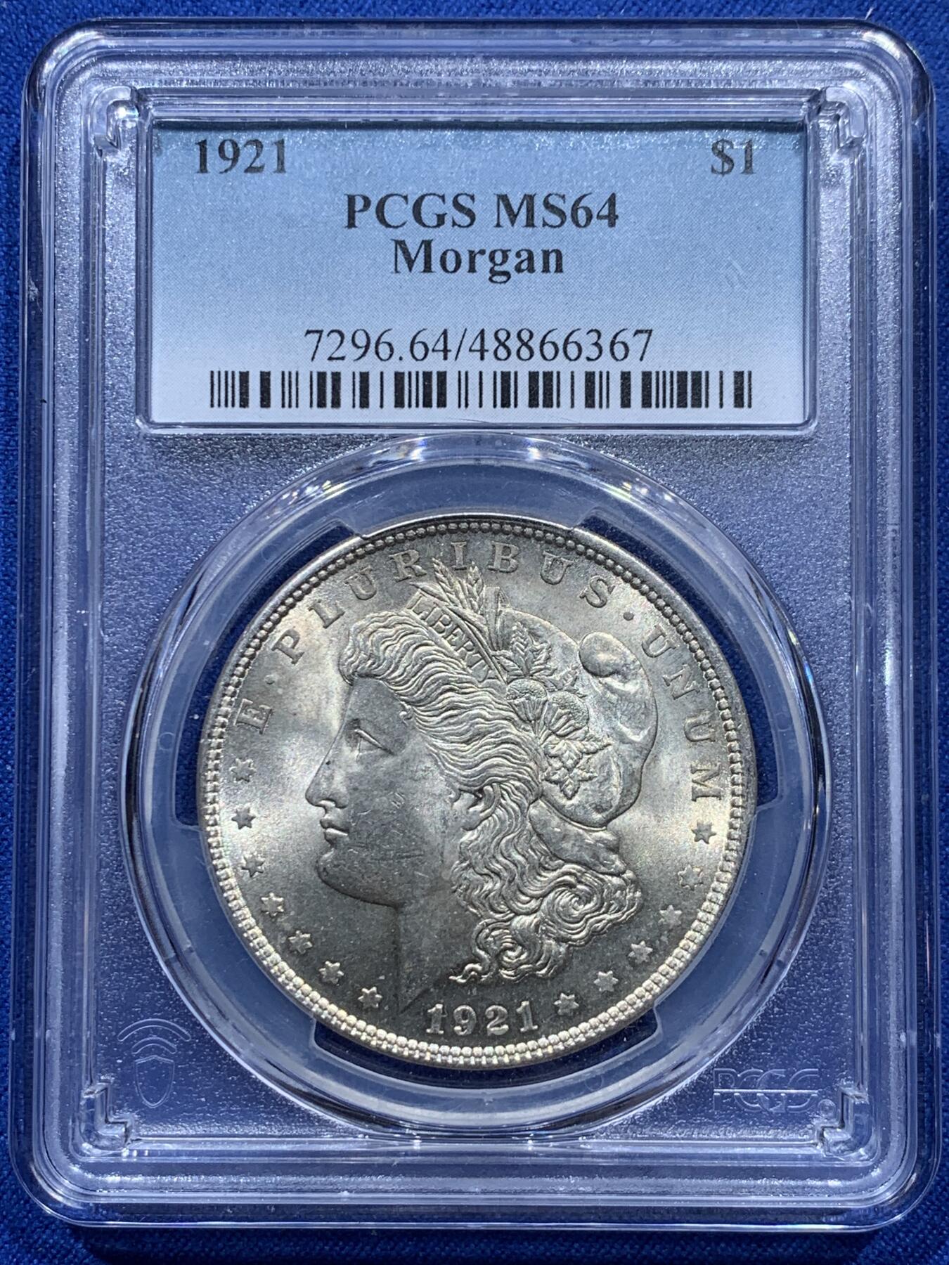 《竞宝斋》第347场 周日，周一，周二  3场连拍 （全场包邮） PCGS MS64 美国1921年摩根银元