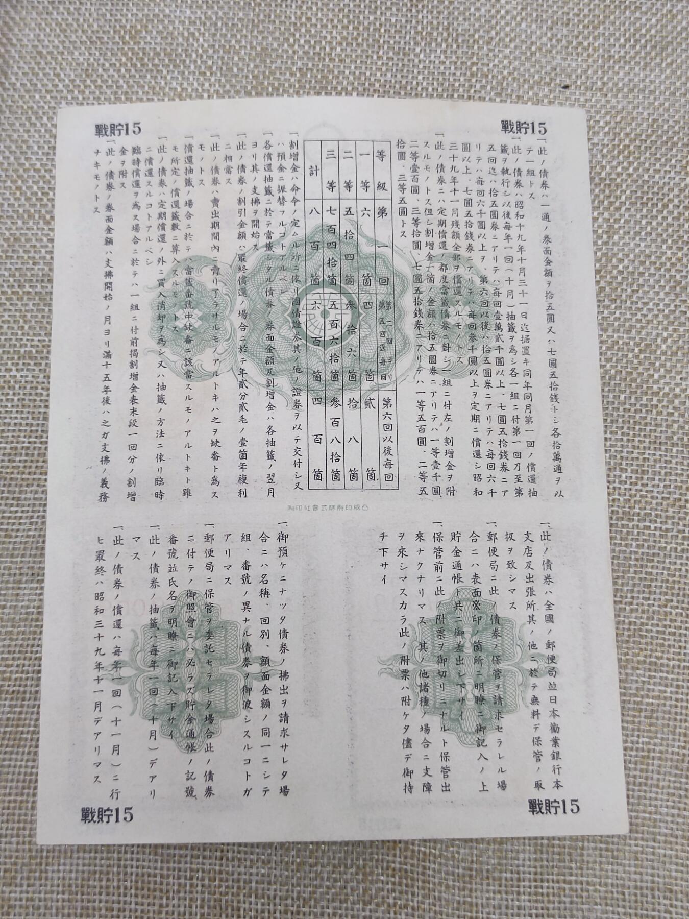 PCAI钱币14-175 二战时期公债小专场 日本二战公债  金十五圆