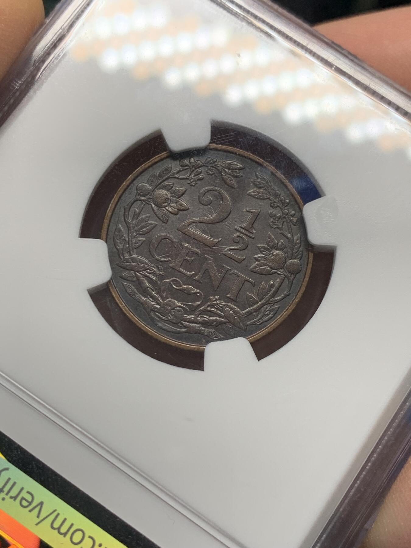 《竞宝斋》第347场 周日，周一，周二  3场连拍 （全场包邮） NGC MS64BN 荷兰1929年2.5分铜币 包浆老熟好状态