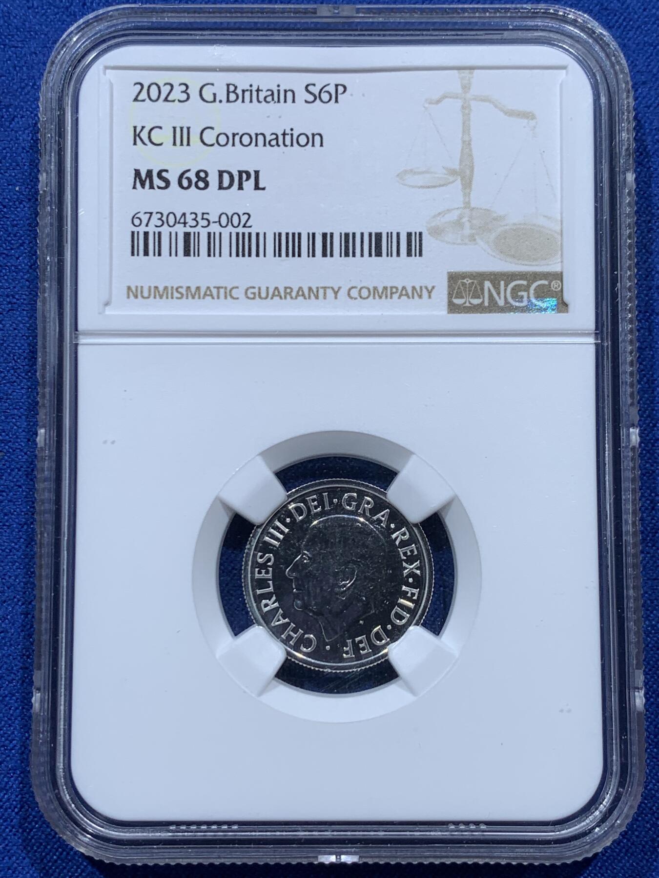 《竞宝斋》第347场 周日，周一，周二  3场连拍 （全场包邮） NGC MS68DPL 英国2023年查尔斯三世头像6便士